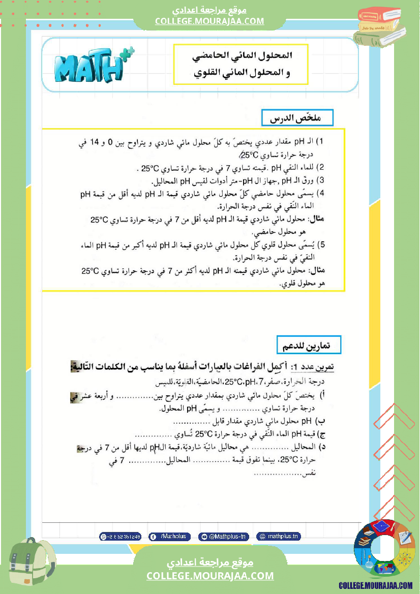 التاسعة اساسي فيزياء استعدادا للفرض التاليفي عدد 2 تلخيص للدروس تمارين تطبيقية فروض