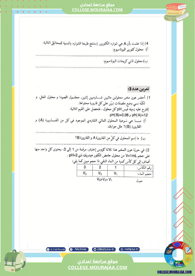 التاسعة اساسي فيزياء استعدادا للفرض التاليفي عدد 2 تلخيص للدروس تمارين تطبيقية فروض