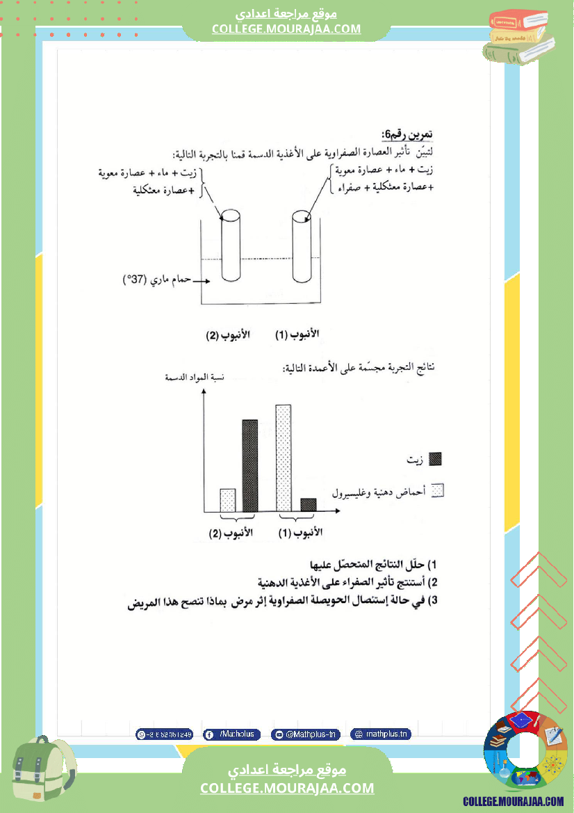 التاسعة اساسي علوم الحياة والارض الثلاثي الثاني تلخيص للدروس تمارين تطبيقية مع الاصلاح