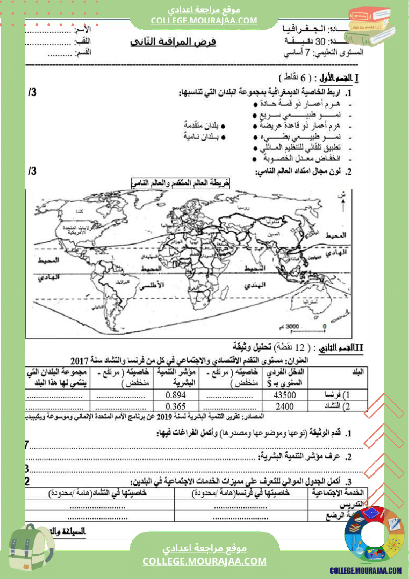 فرض مراقبة جغرافيا عدد 2 سابعة