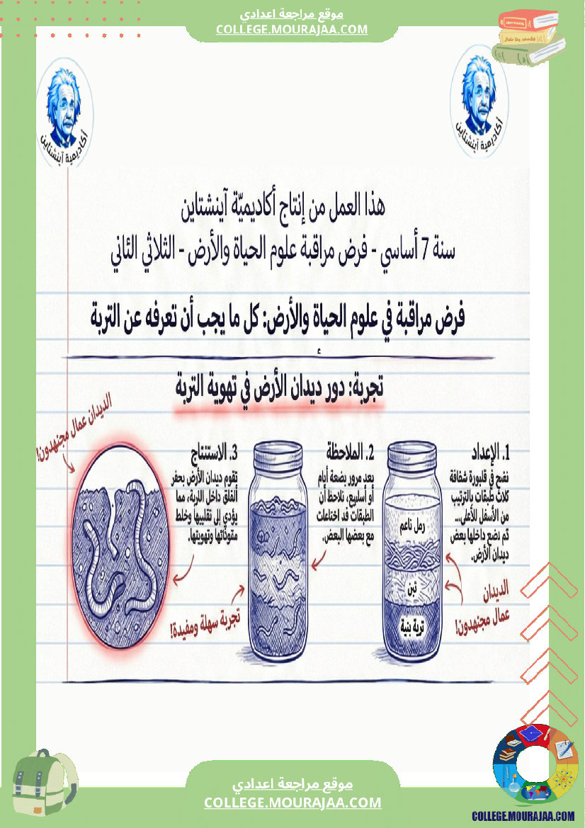 فرض مراقبة علوم الحياة والأرض الثلاثي الثاني السنة السابعة أساسي الثلاثي الثاني