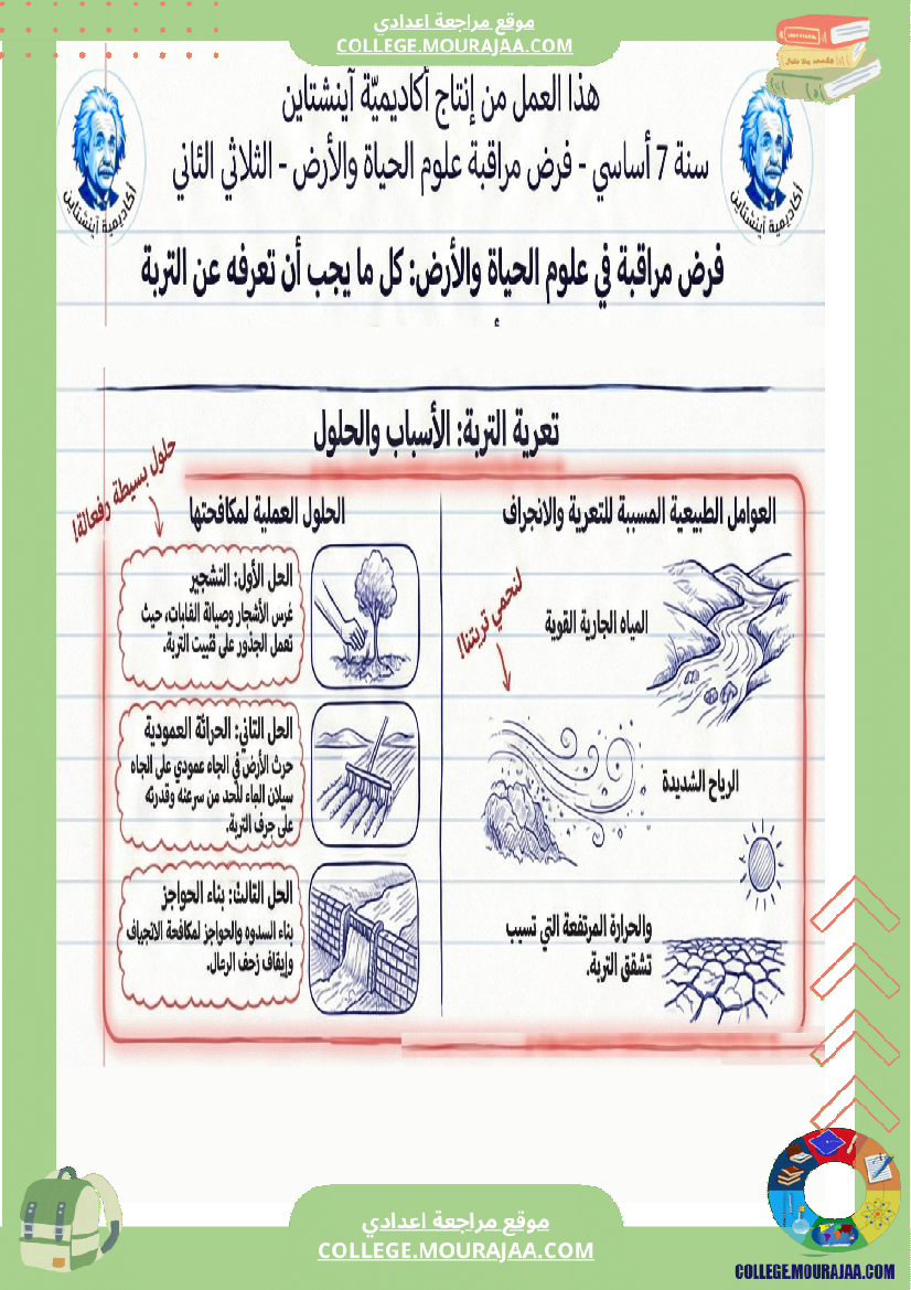 فرض مراقبة علوم الحياة والأرض الثلاثي الثاني السنة السابعة أساسي الثلاثي الثاني