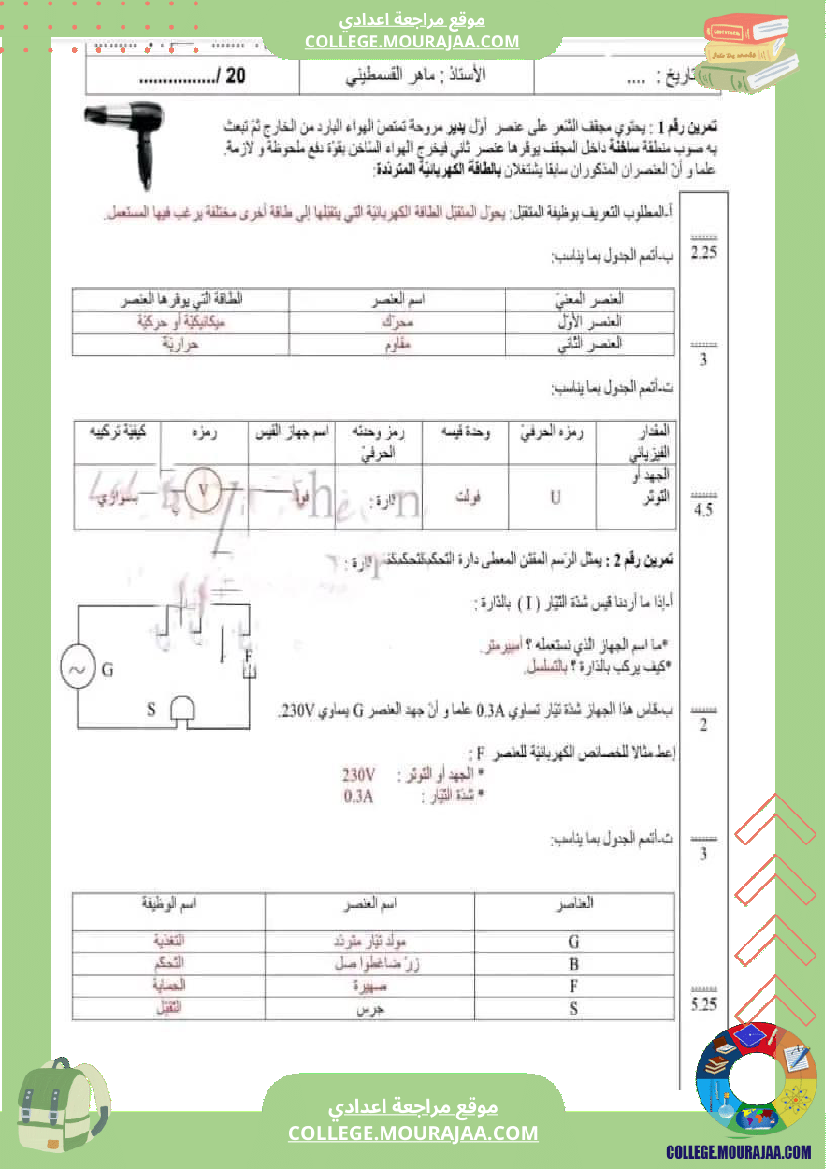 تربية_تكنولوجيا_عدد2_سنة_سابعة__فرض_مراقبة