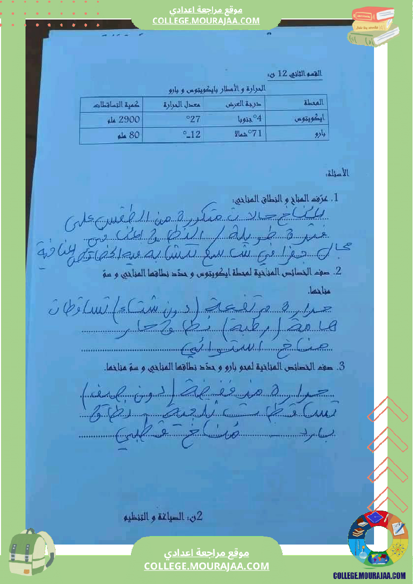 فروض_تأليفية_جغرافيا_عدد_2_سنة_سابعة_مع_الإصلاح