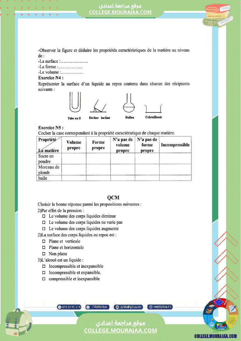 السابعة اساسي physique pilote synthese 2 تلخيص للدروس تمارين تطبيقية فروض