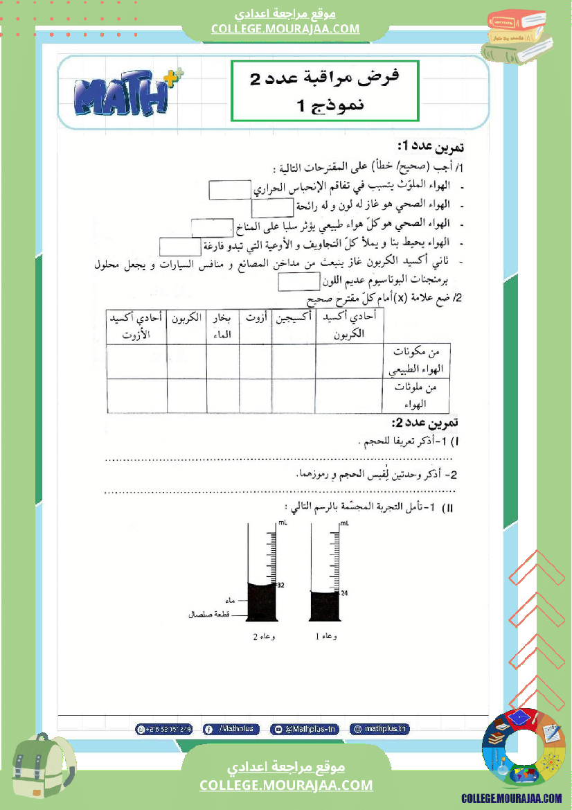السابعة اساسي فيزياء فروض مراقبة عدد 2