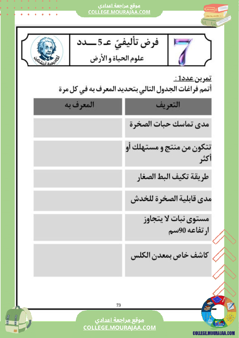 فرض تاليفي سنة 7 علوم الحياة والارض