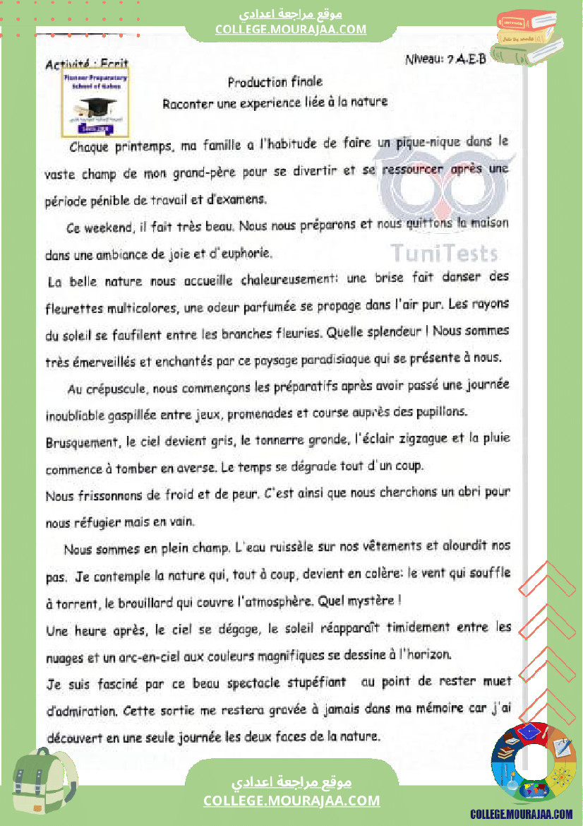 production ecrite 7eme annee module 4 les secrets de la nature merci pour l auteur de ce travail