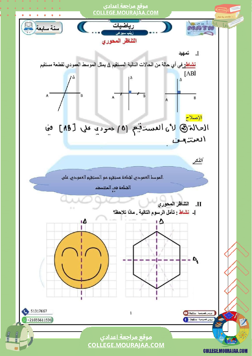 درس التناظر المحوري سنة سابعة