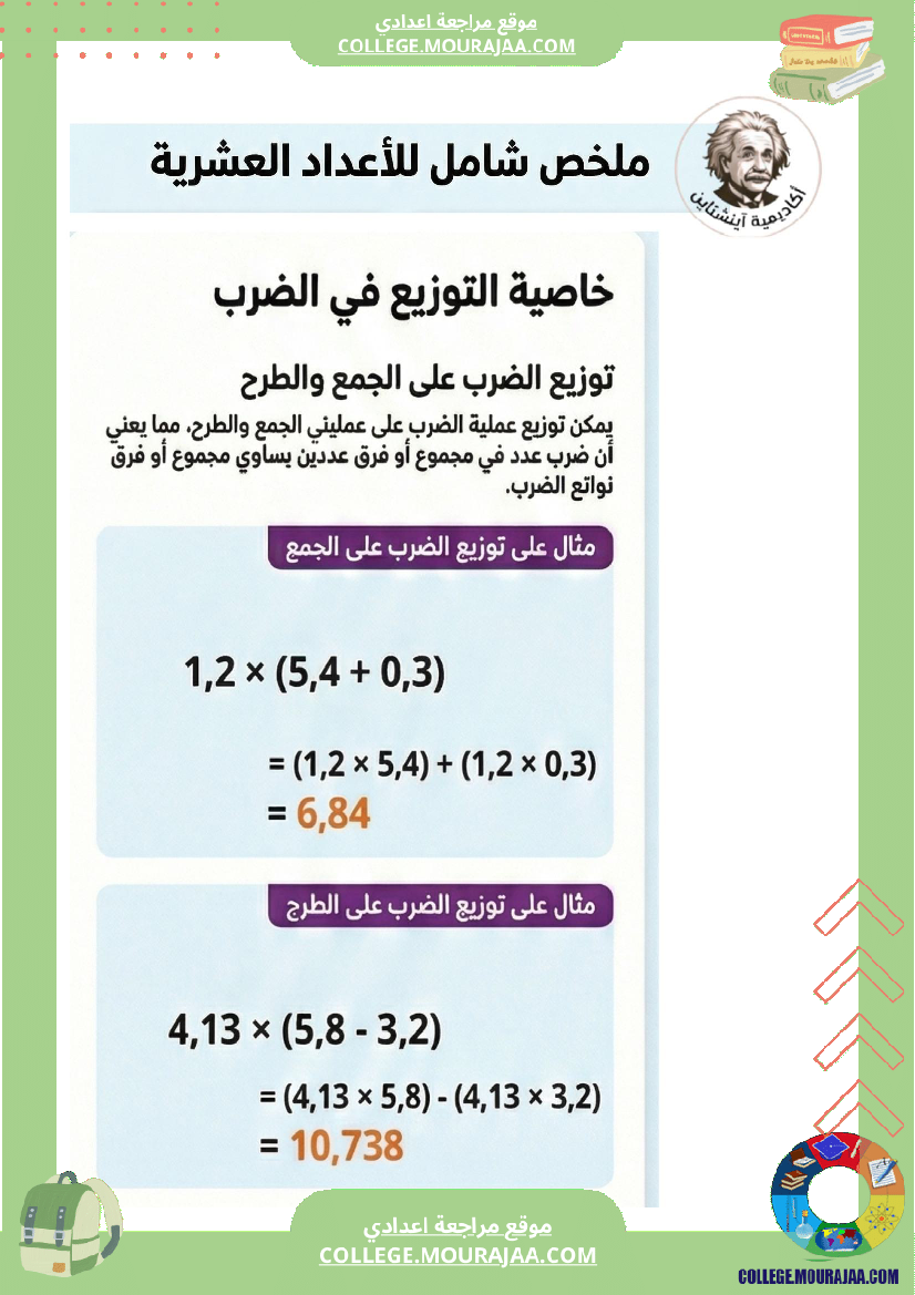 ملخصات رياضيات الأعداد والكسور العشري ة ا الثلاثي الثاني السنة السابعة أساسي محتوى