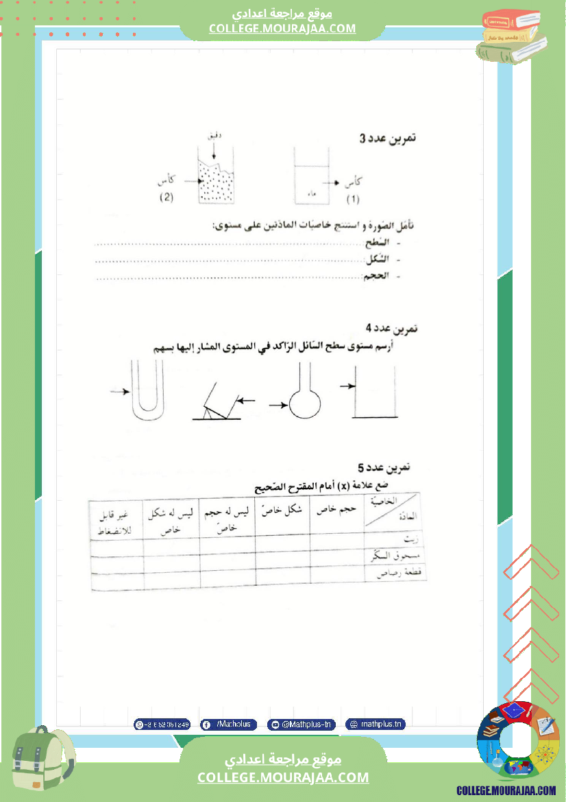 السابعة اساسي فيزياء استعدادا للفرض التاليفي عدد 2 تلخيص للدروس تمارين تطبيقية مجموعة كبير