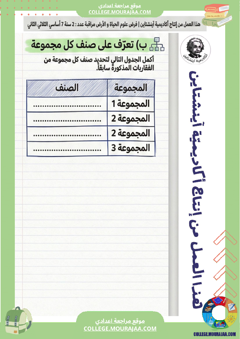 فرض مراقبة علوم الحياة والأرض الثلاثي الثاني السنة السابعة أساسي الثلاثي الثاني