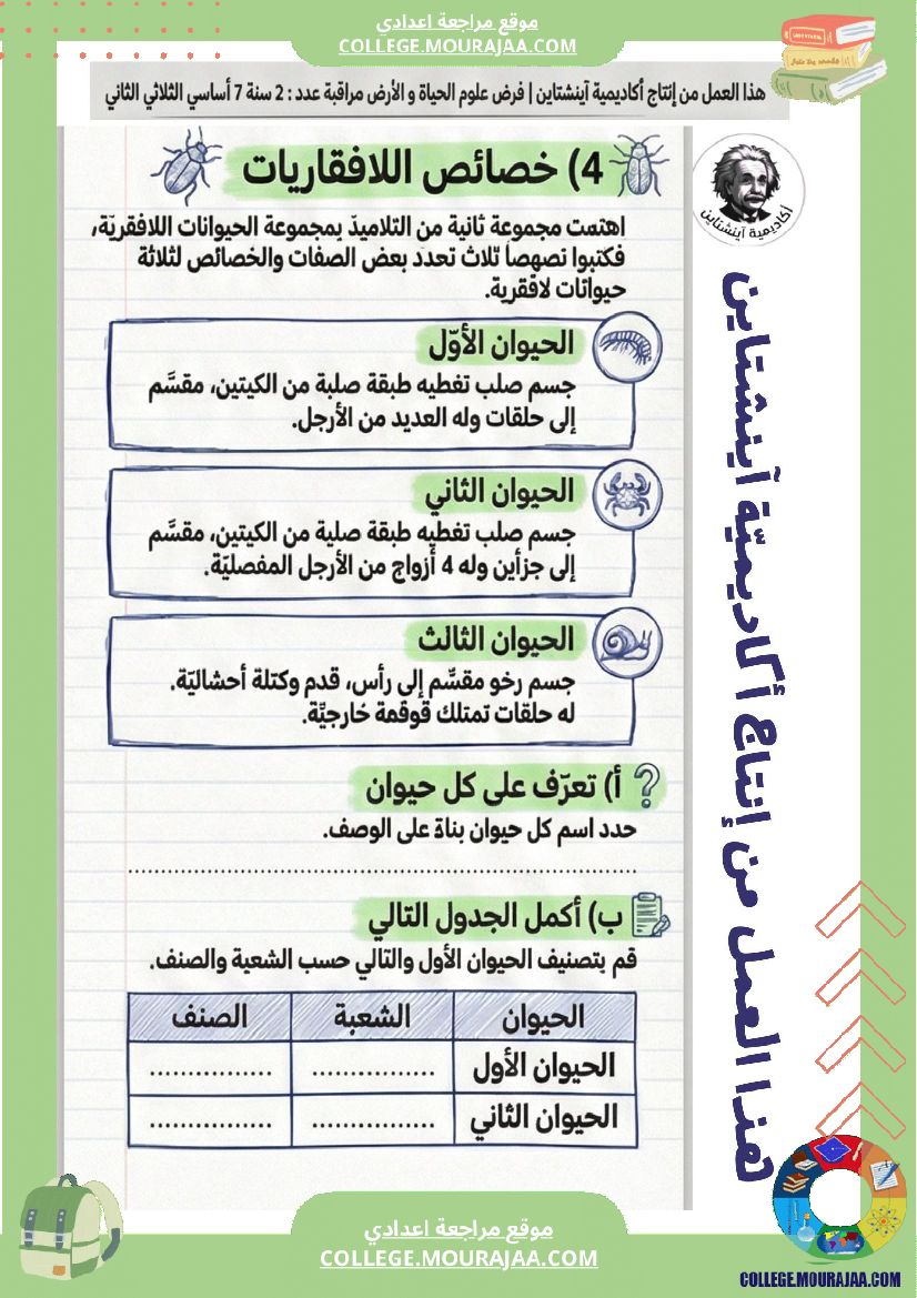 فرض مراقبة علوم الحياة والأرض الثلاثي الثاني السنة السابعة أساسي الثلاثي الثاني