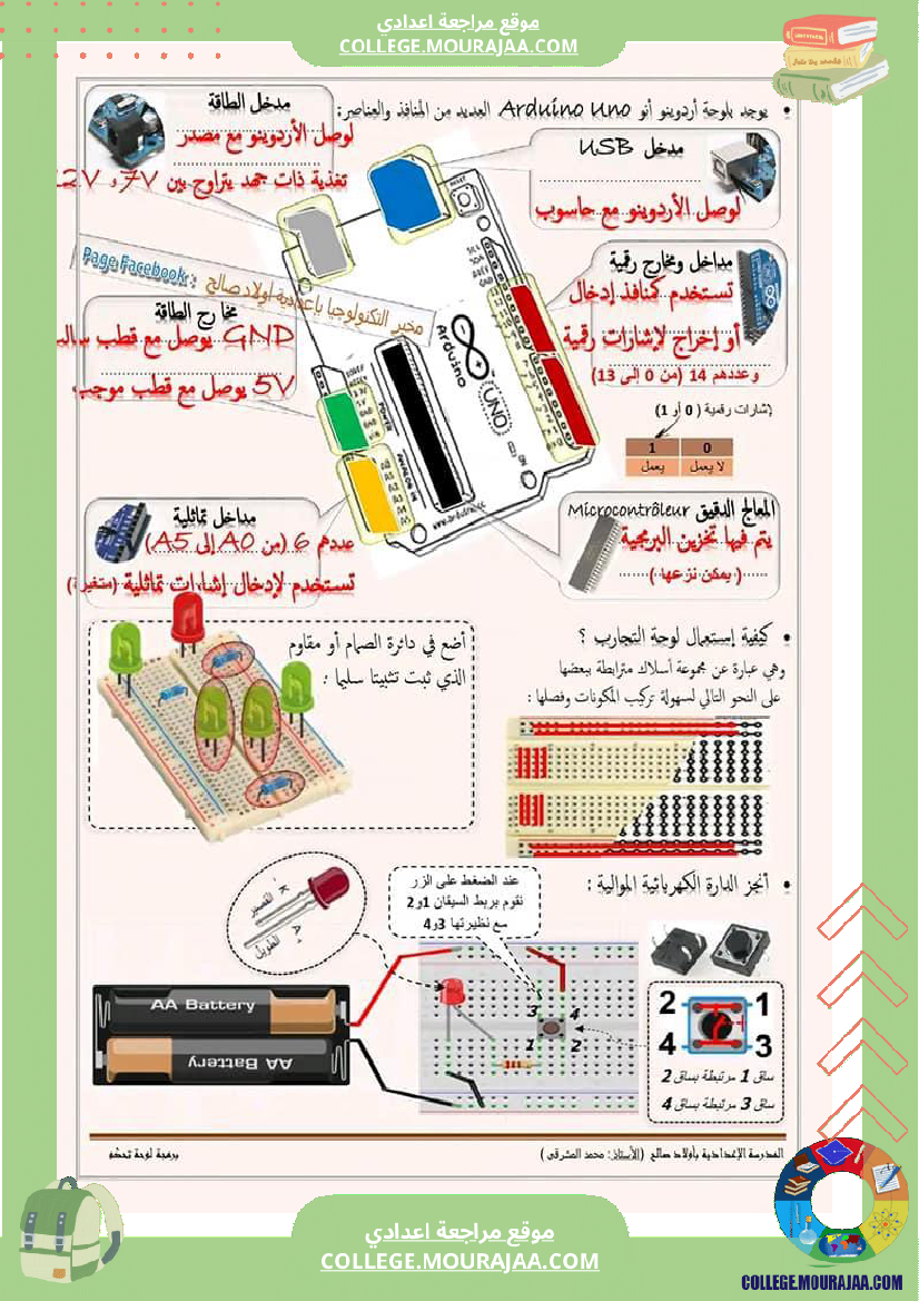 برمجة لوحة التحكم أردوينو  لمستوى 7 أساسي  مخبر التكنولوجيا ب