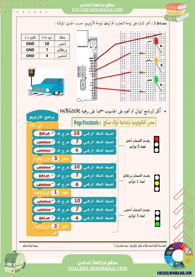 برمجة لوحة التحكم أردوينو  لمستوى 7 أساسي  مخبر التكنولوجيا ب
