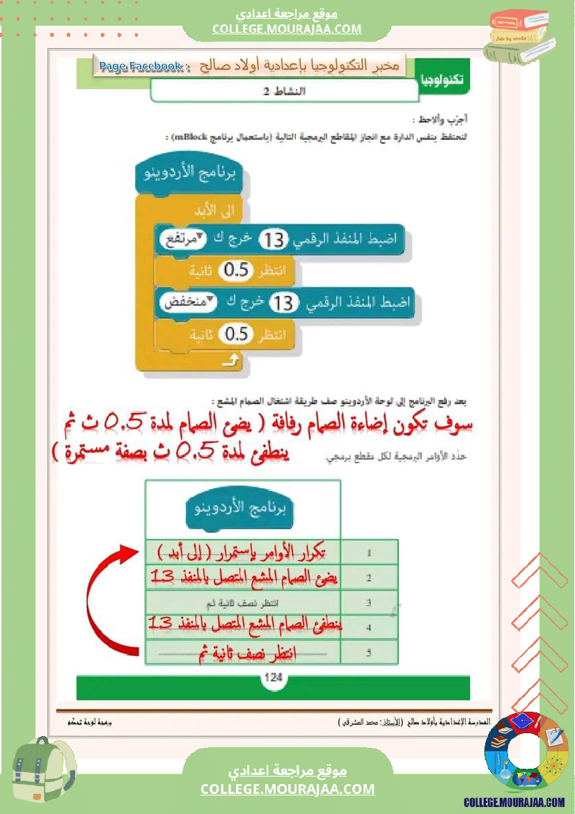 برمجة لوحة التحكم أردوينو  لمستوى 7 أساسي  مخبر التكنولوجيا ب