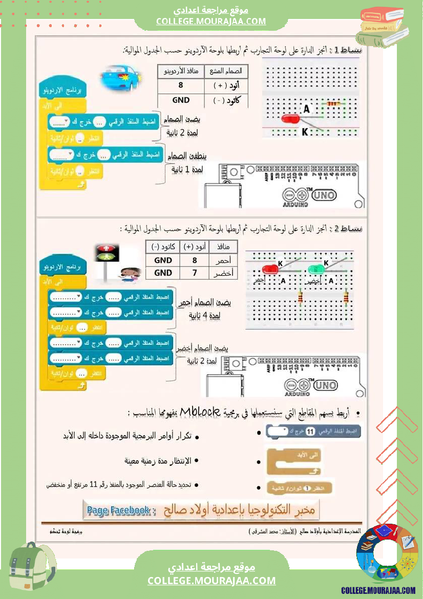 تربية تكنولوجية 7 أساسي برمجة لوحة التحكم أردوينو مخبر التكنولوجيا بإعدادية