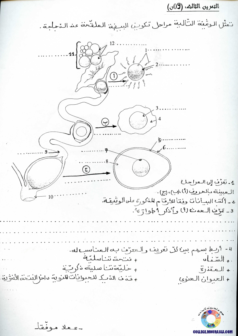 فرض مراقبة سنة الثامنة في علوم الحياة و الارض الثلاثي الثالث