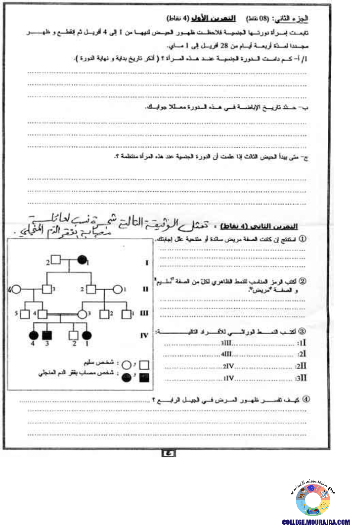 فرض تأليفي سنة التاسعة في علوم الحياة و الارض الثلاثي الثالث