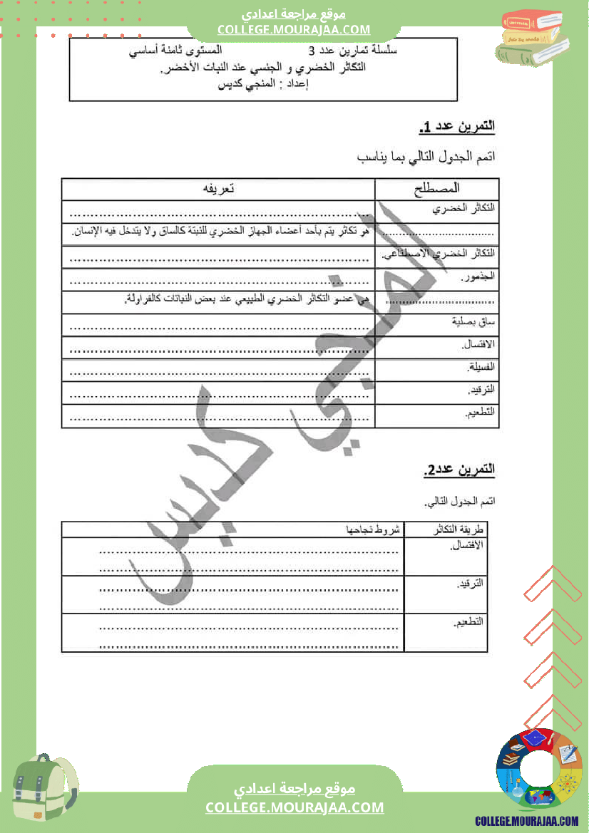 الثامنة أساسي علوم الحياة والأرض سلسلة التكاثرالخضري والتكاثر الجنسي