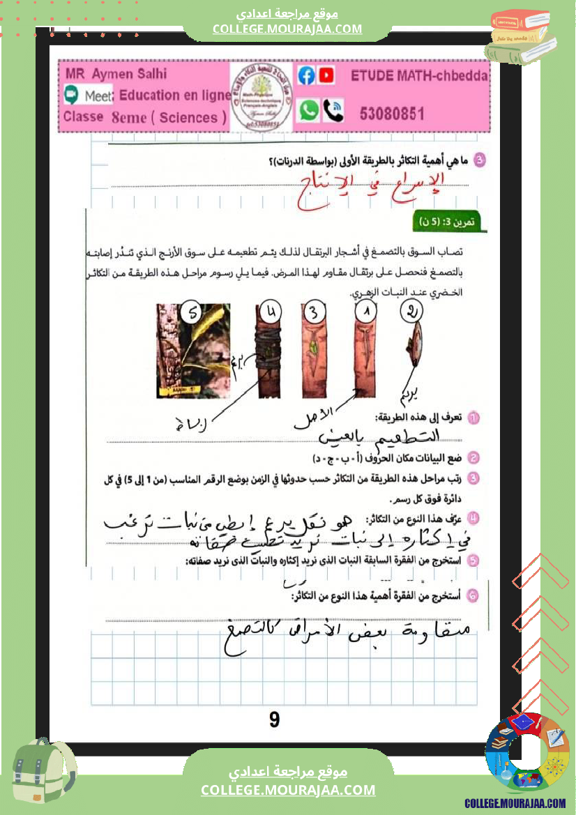 علوم الحياة و الأرض الثامنة أساسي التغذية الكربونية التكاثر الخضري عند النبات الزهري