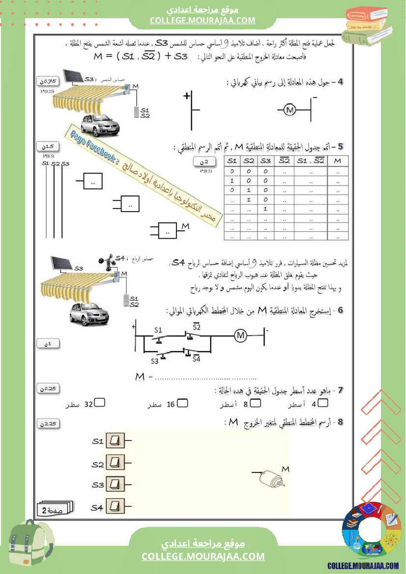 فرض تأليفي سنة التاسعة التربية التكنولوجية الثلاثي الثاني