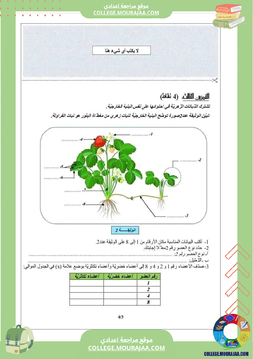 فرض تأليفي سنة السابعة علوم الحياة و الارض الثلاثي الثاني