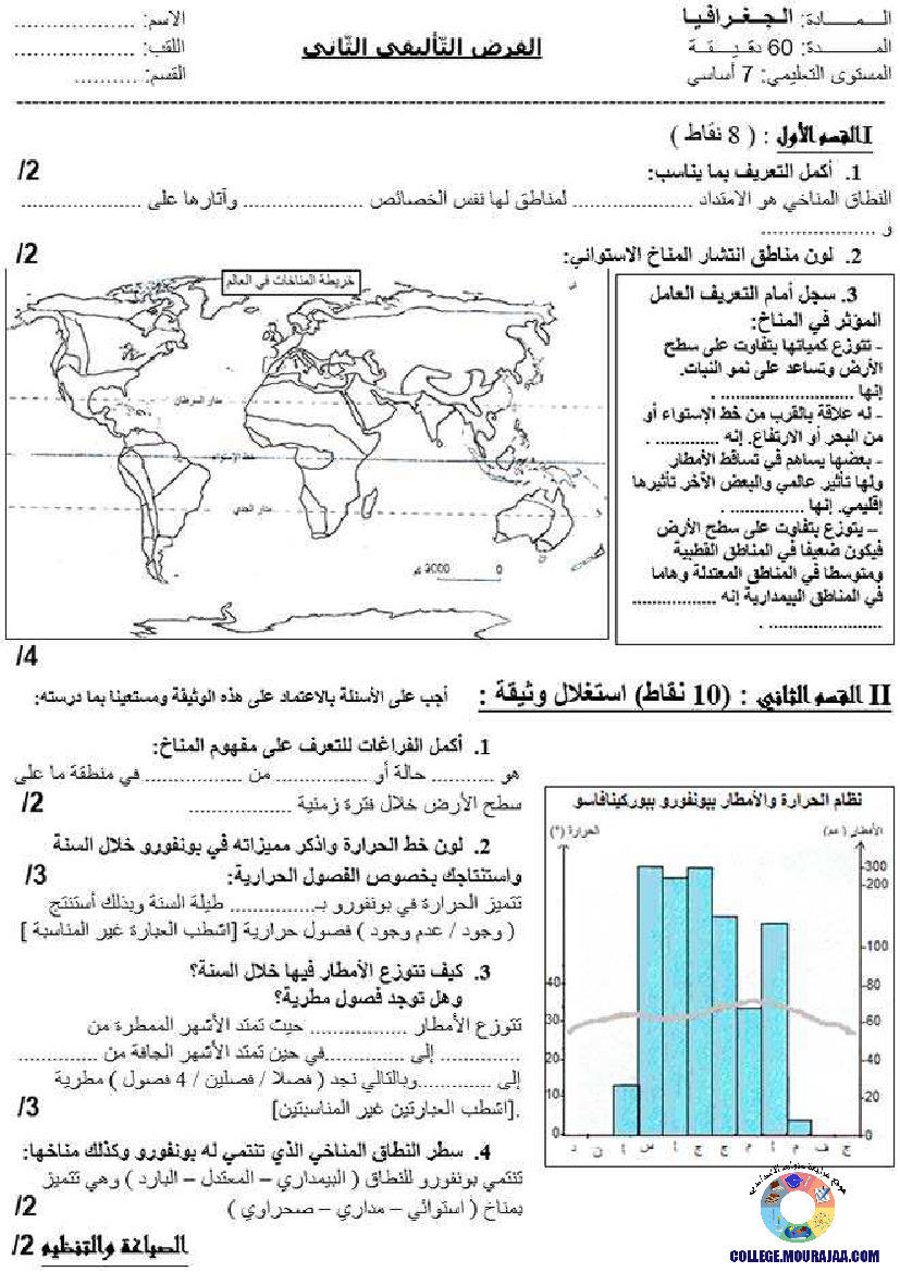 فرض تاليفي في الجغرافيا الثلاثي الثاني سنة السابعة