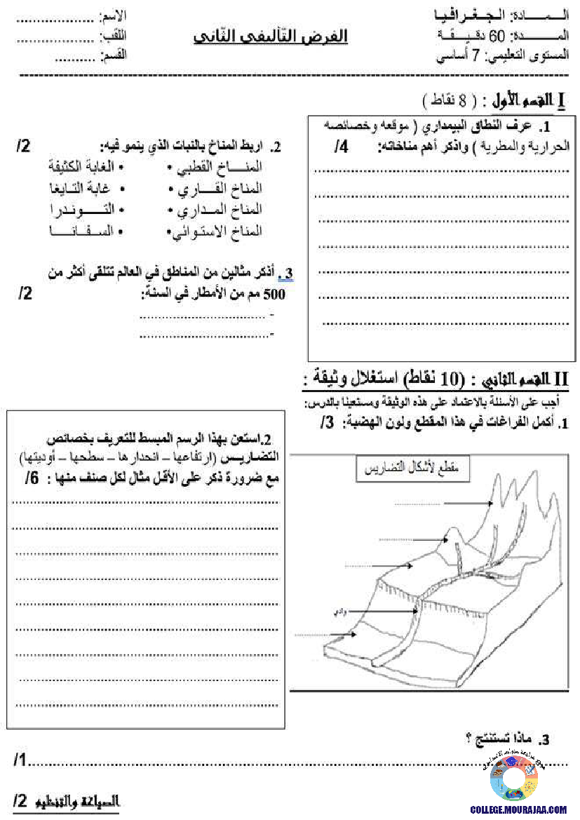 فرض تاليفي في الجغرافيا الثلاثي الثاني سنة السابعة