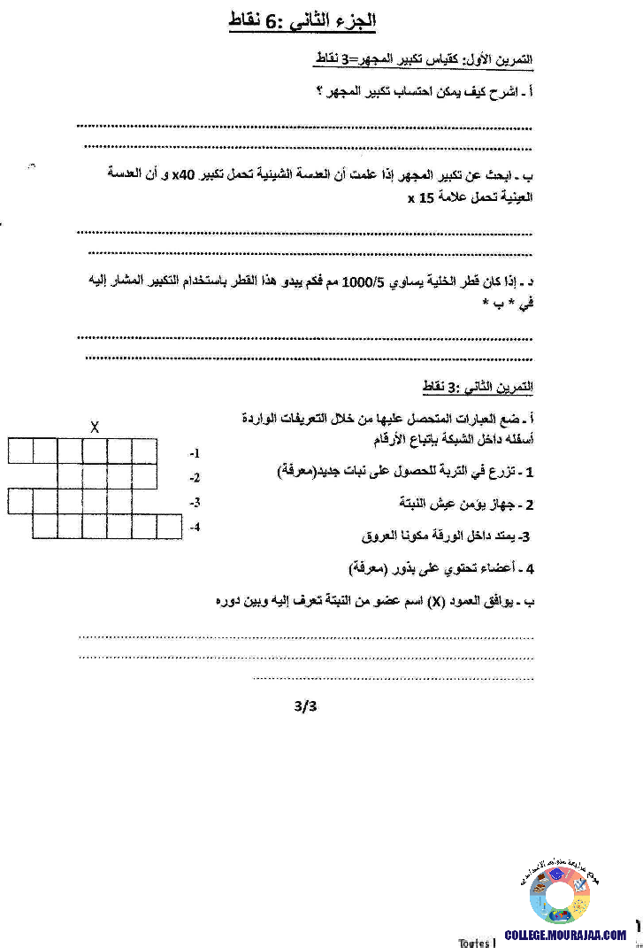 فرض تأليفي سنة السابعة في علوم الحياة و الارض الثلاثي الثالث