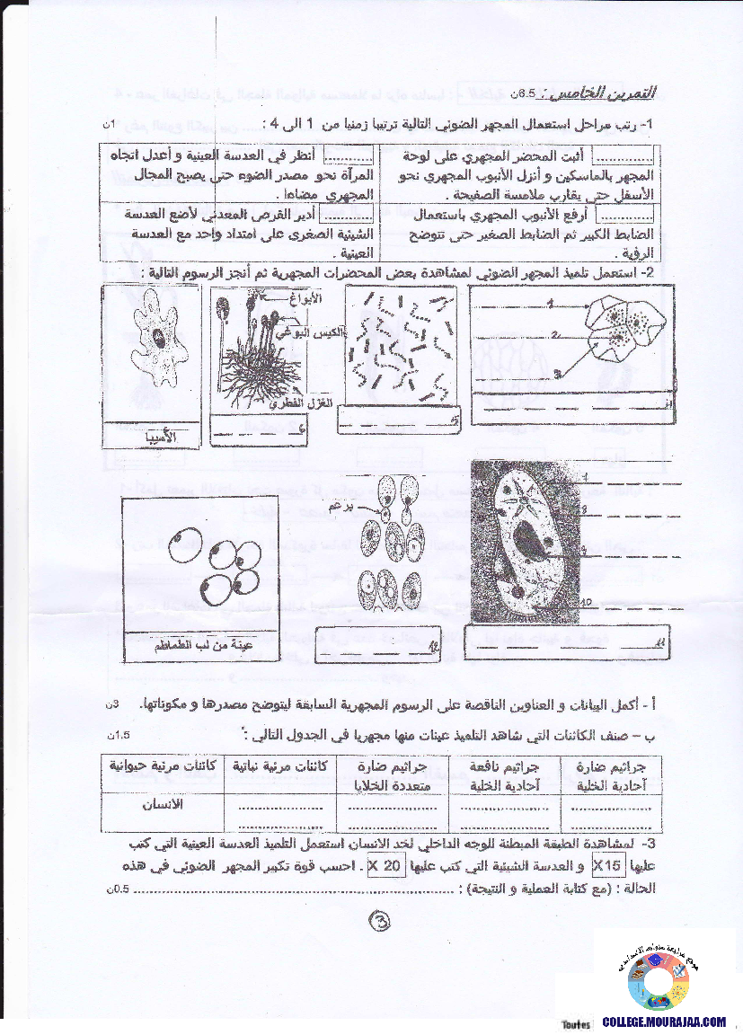 فرض تأليفي سنة السابعة في علوم الحياة و الارض الثلاثي الثالث