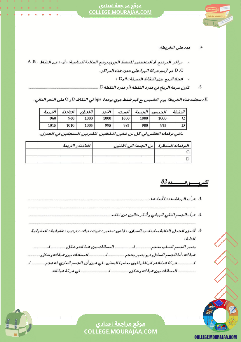 فرض مراقبة عدد2 فيزياء سنة الثامنة6