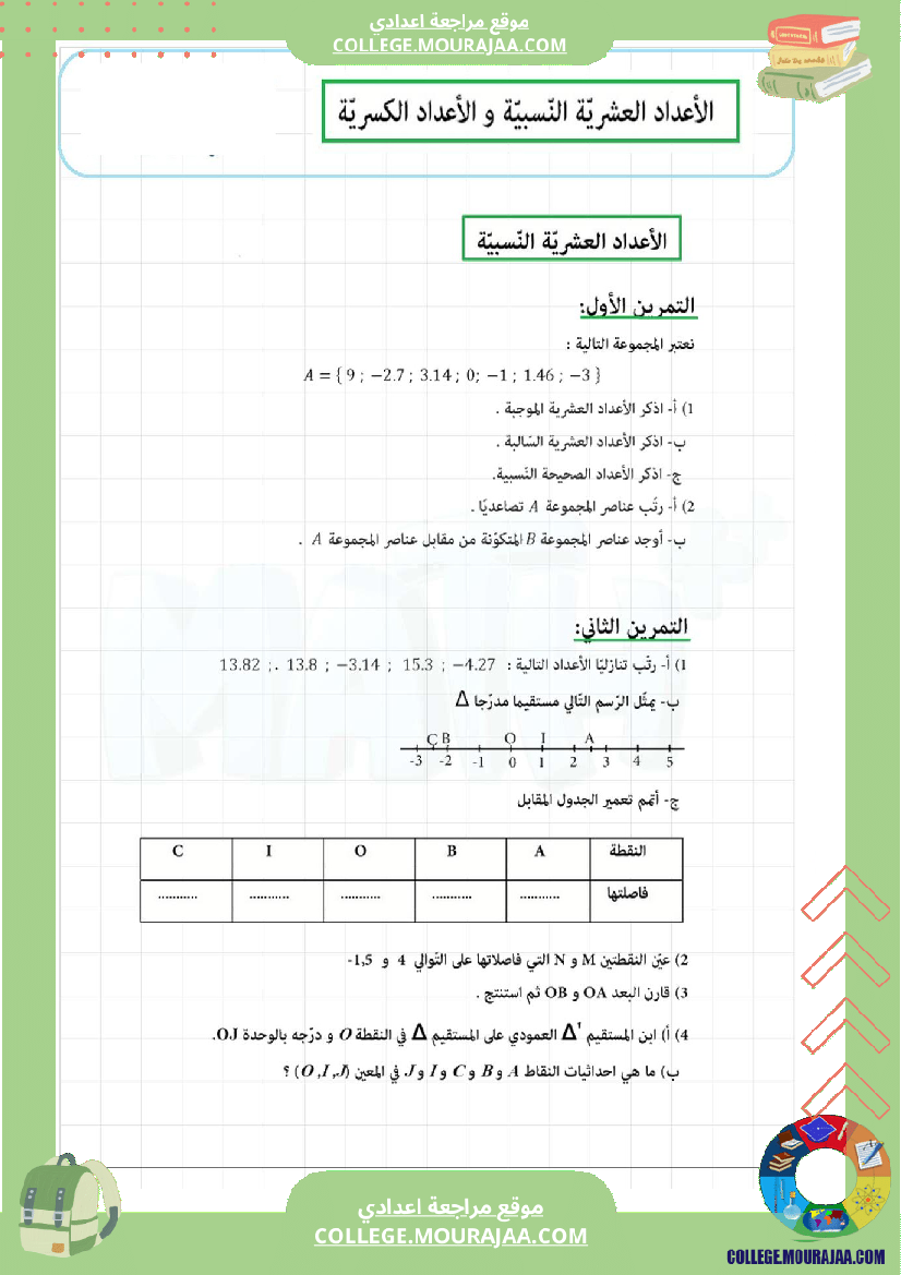 درس الأعداد العشرية و الأعداد الكسرية