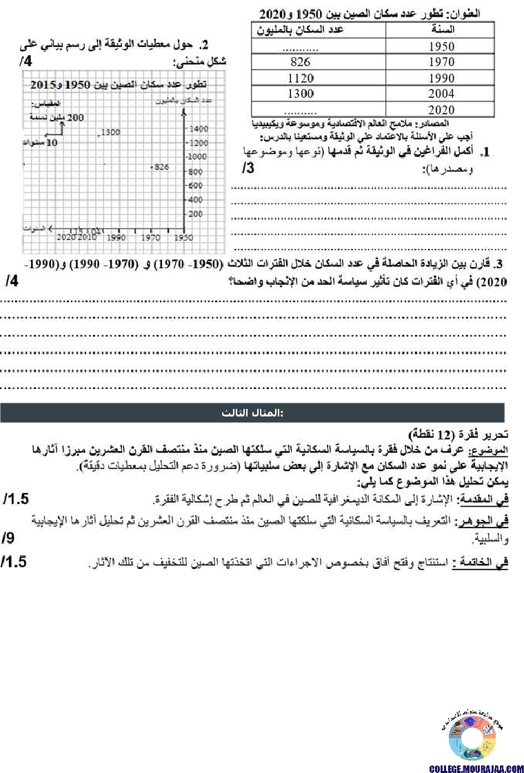 الصين قوة صاعدة الثقل الديمغرافي والسياسة السكانية ونتائجها تمارين مع الاصلاح
