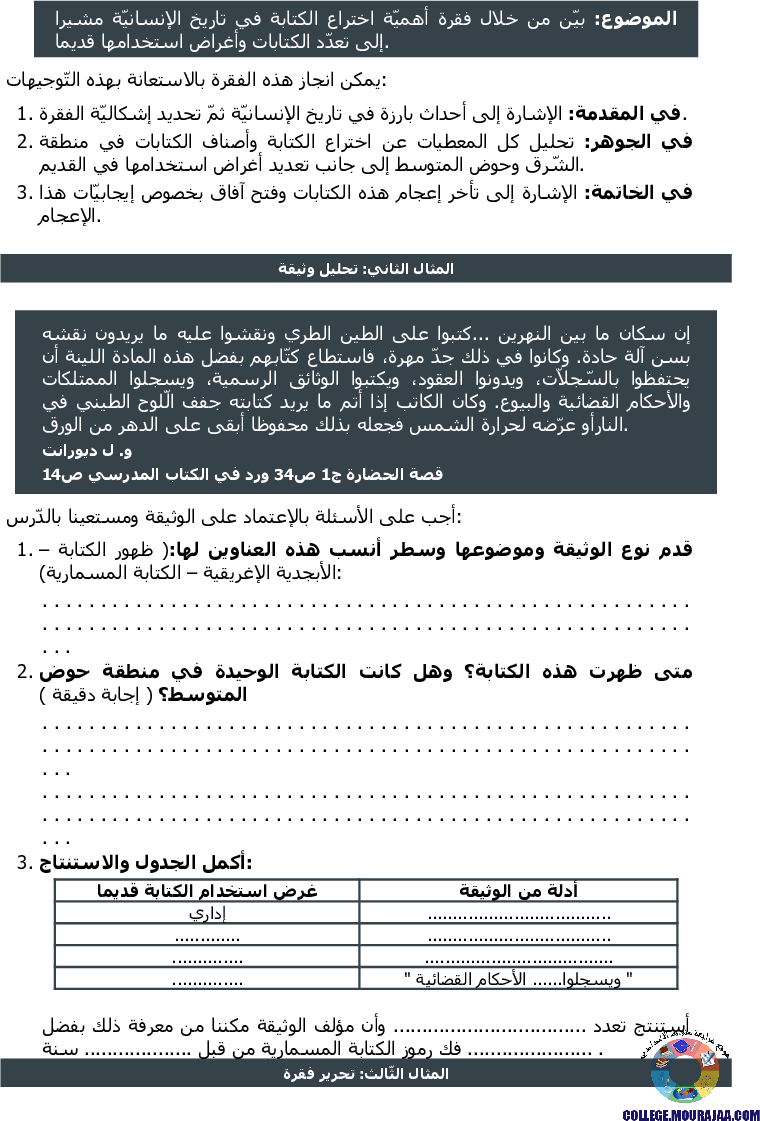 ظهور_الزراعة_والكتابة_تمارين_مع_الاصلاح