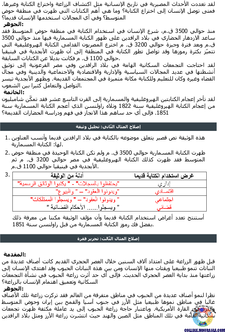 ظهور_الزراعة_والكتابة_تمارين_مع_الاصلاح