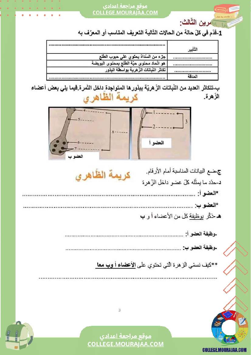 فرض مراقبة عدد 2 علوم سنة ثامنة مع الاصلاح