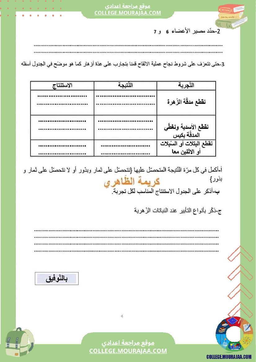 فرض مراقبة عدد 2 علوم سنة ثامنة مع الاصلاح