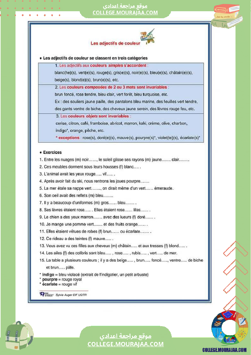 revision les adjectifs de couleur