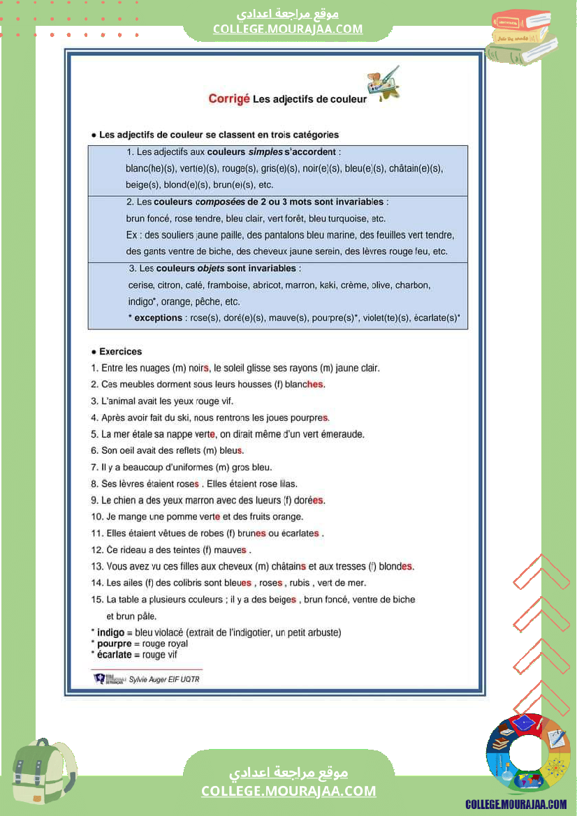 revision les adjectifs de couleur