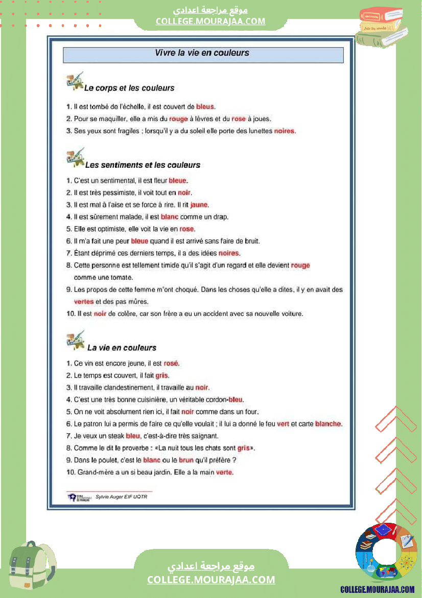 revision les adjectifs de couleur