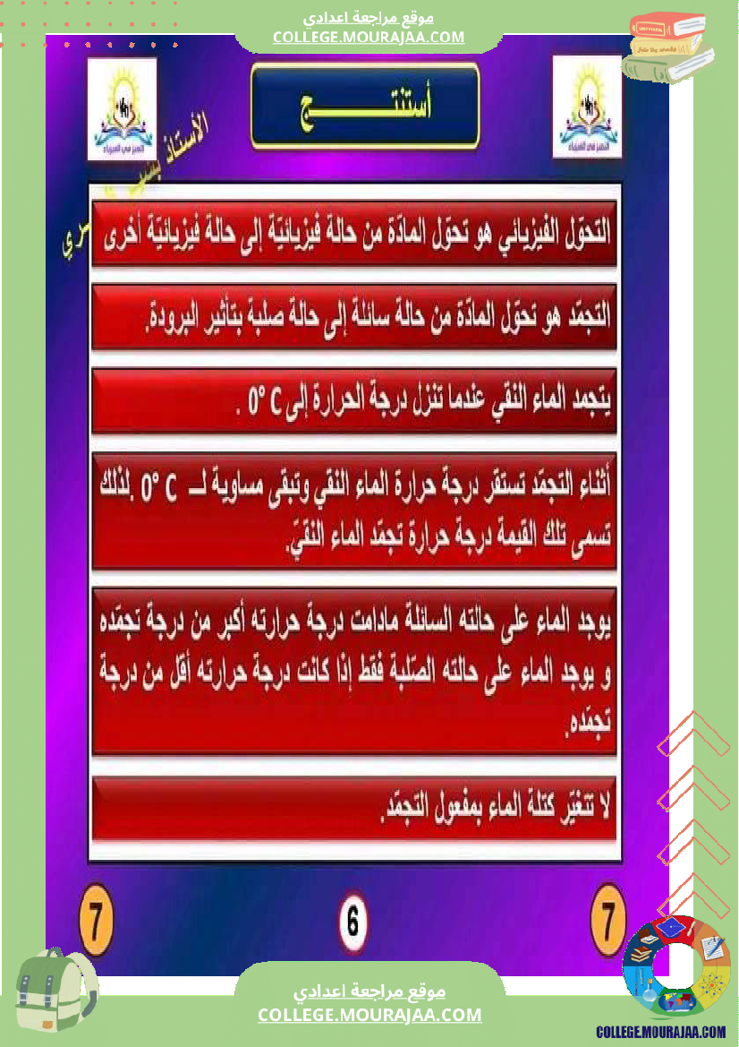درس التجمد علوم فيزيائية لتلاميذ السنة السابعة أساسي