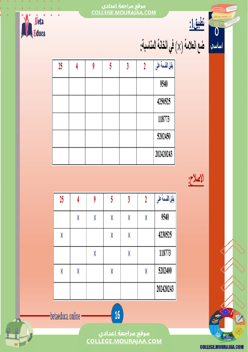 ثامنة اساسي تاسعة قواسم عدد صحيح طبيعي و مضاعفاته