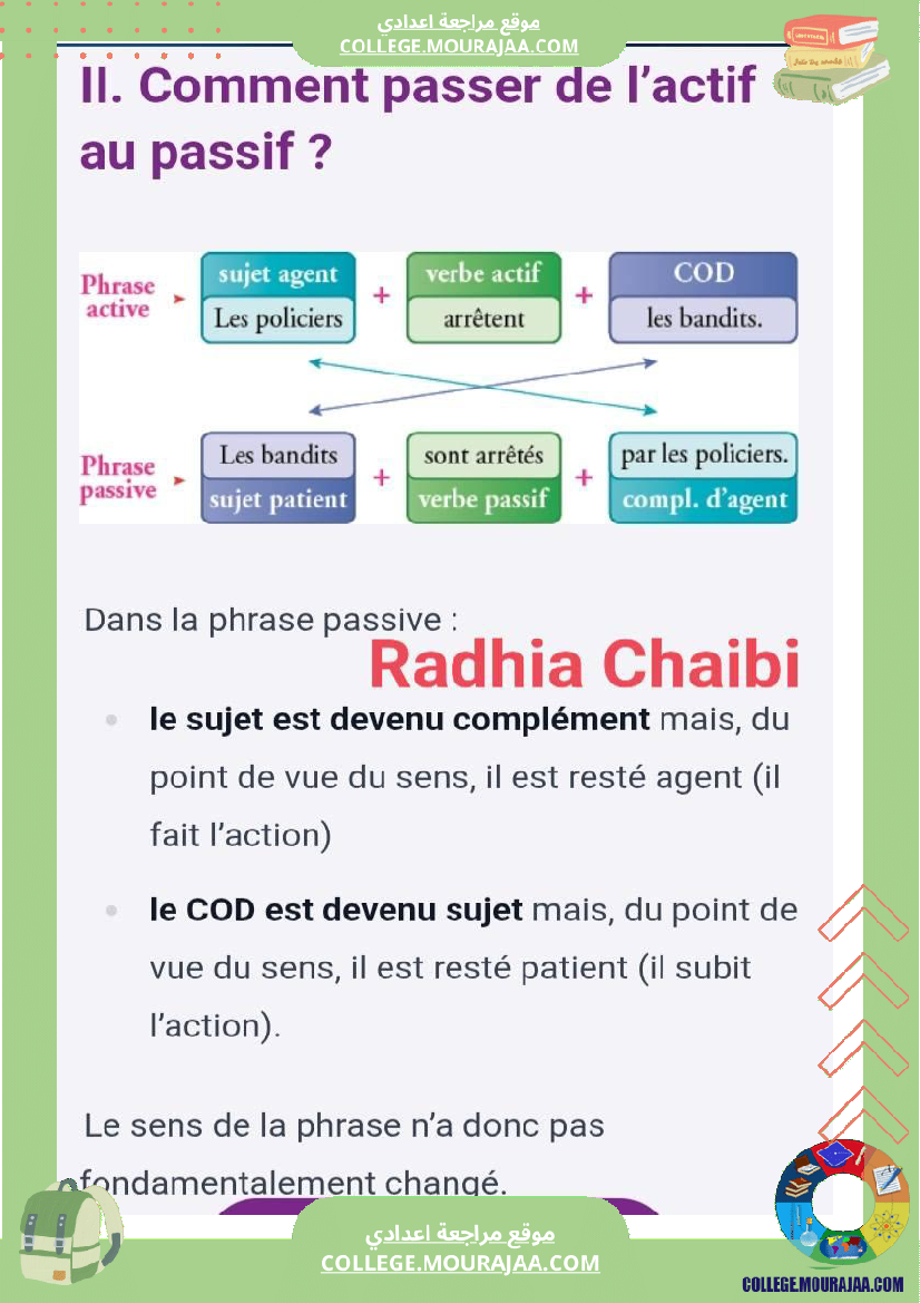 francais valable pour 9 eme annee niveaux secondaires 1 ere 2 eme 3 eme bac la voix active la vo