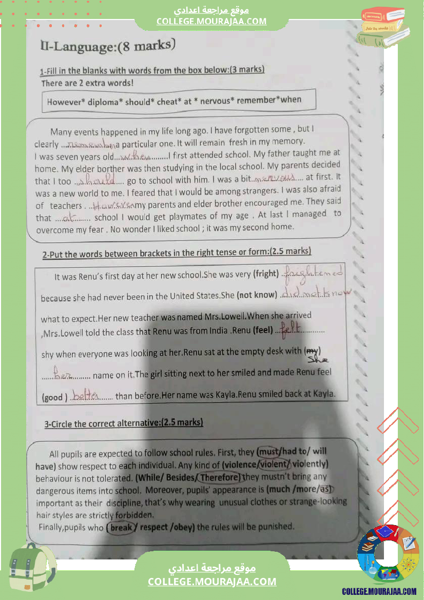 9 eme anglais devoir de synthese n 1 corrige