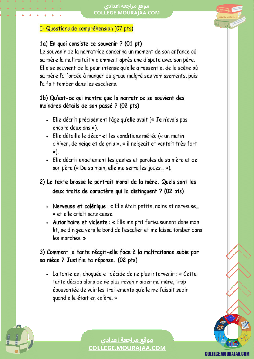 9eme annee francais devoir de synthese n 1 corrige