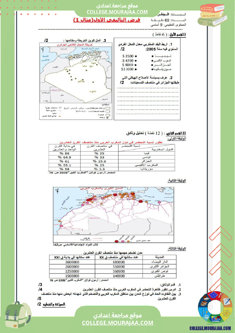 تاسعة_أساسي_جغرافيا_الثلاثي_الأول_فروض_تأليفي_عدد_1_بالاصلاح