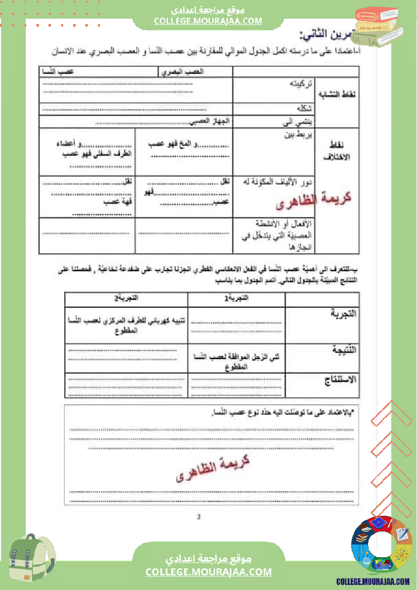 تاسعة أساسي علوم الحياة و الأرض فرض تاليفي 1 مع الاصلاح