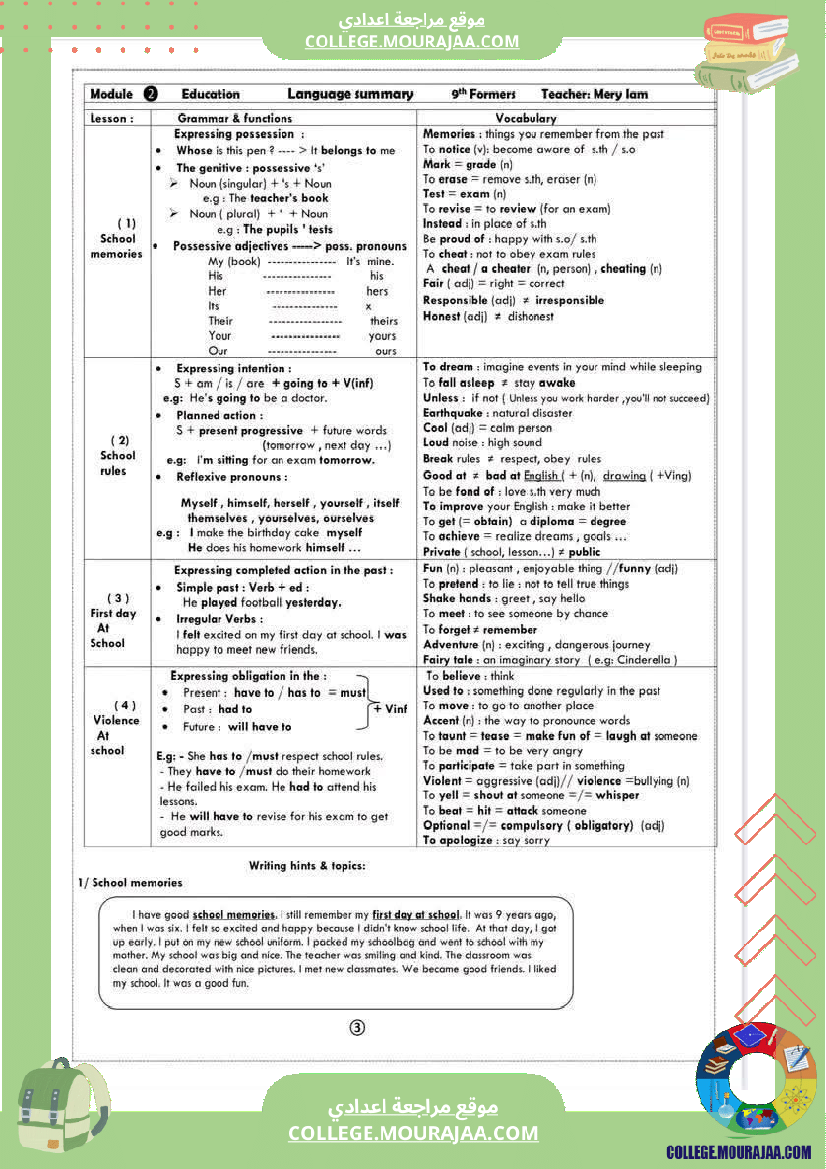 تاسعة_أساسي_ملخصات_انقليزية_و_فرنسية_عام_كامل