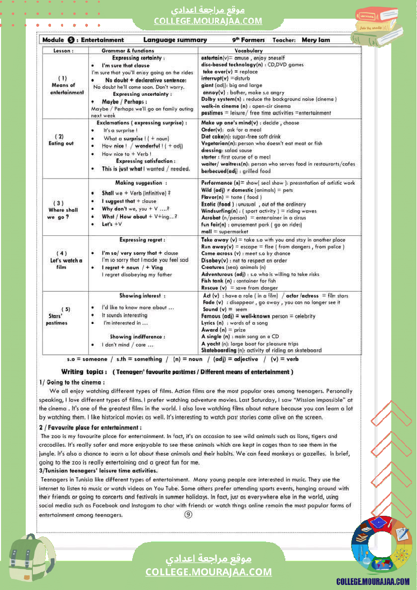 تاسعة_أساسي_ملخصات_انقليزية_و_فرنسية_عام_كامل